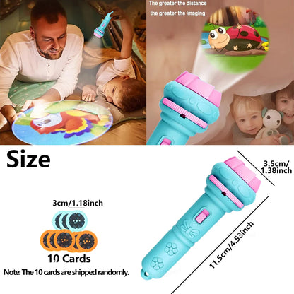 10 Cards Cartoon Projection Flashlight | 80 Patterns Creative Children Toy Projector
