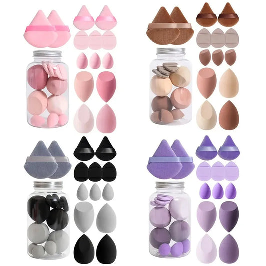 14Pcs Makeup Sponge Set with Storage Jar | Velvet Beauty Blenders and Foundation Puffs