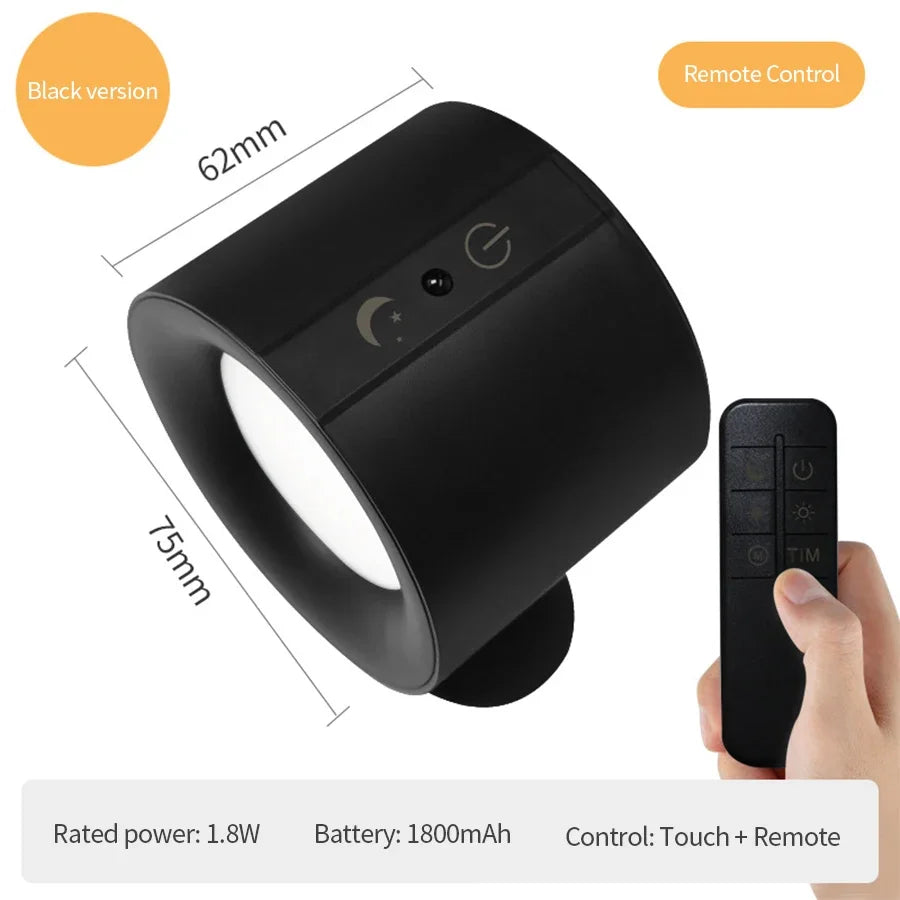 Wireless LED Wall Sconce Light 360° Rotatable Touch Control 3 Color Bedroom Lamp