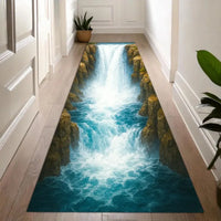 Tapis de sol 3D Cascade Canyon Impression Nature Réaliste Antidérapant pour Salon Chambre Couloir Décoration Maison