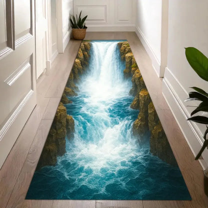 Tapis de sol 3D Cascade Canyon Impression Nature Réaliste Antidérapant pour Salon Chambre Couloir Décoration Maison