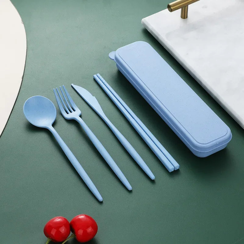 4-Piece Portable Wheat Straw Utensil Set | Eco-Friendly Reusable Cutlery