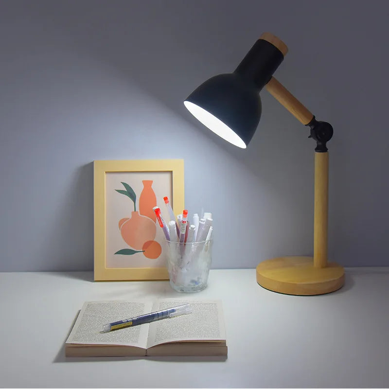 Nordic Wood Table Lamp Eye Care E27 Desk Light Adjustable Bedside Reading Lamp