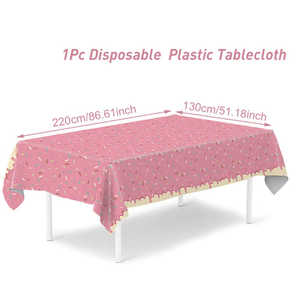 Nappe jetable beignet rose Housse de table beignet Filles 1er anniversaire Décoration Fête d'anniversaire enfants Fournitures de mariage Baby Shower