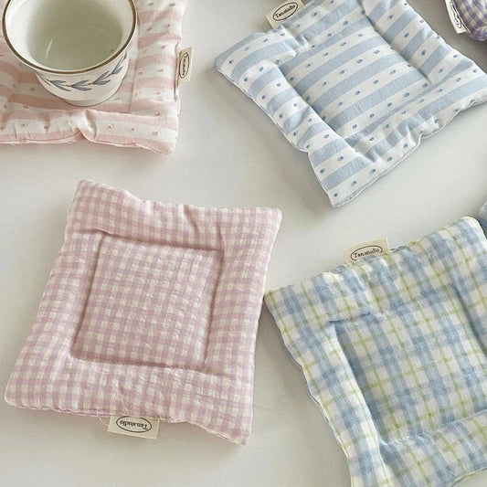 Korean Cotton Coaster Key Storage Jewellery Mat Double-sided Thickened Fabric Sweet Drawstring Portable Accessories  Cafe