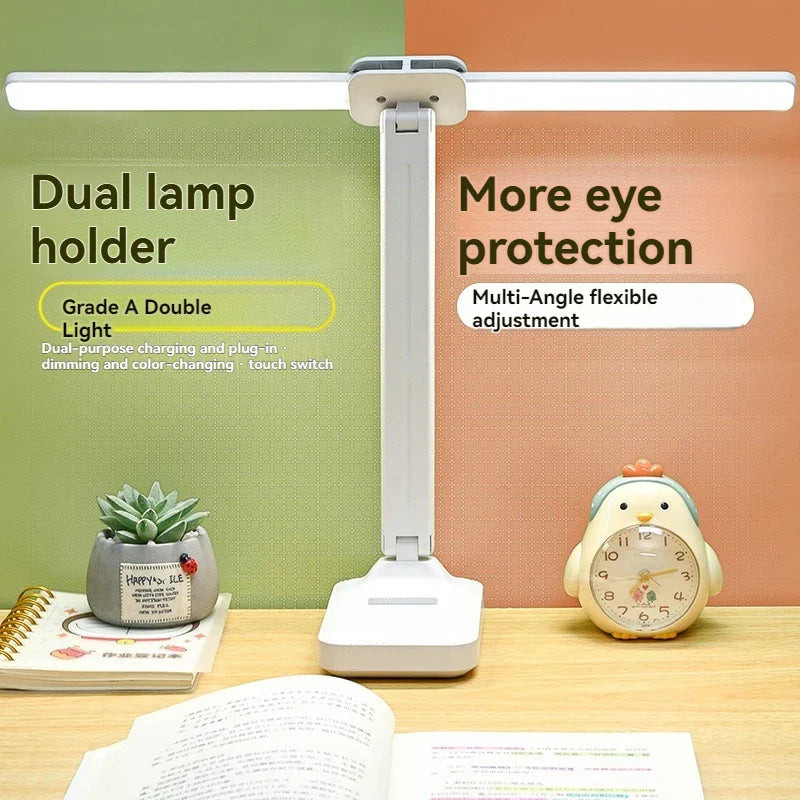 Lampe de Bureau LED Double Tête | Pliable Rechargeable USB Intensité Réglable pour Étude et Lecture