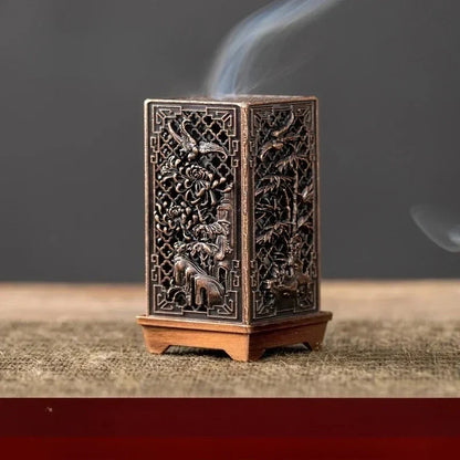 Square Vertical Incense Burner | Small Xiangyun Alloy Holder for Home Aromatherapy