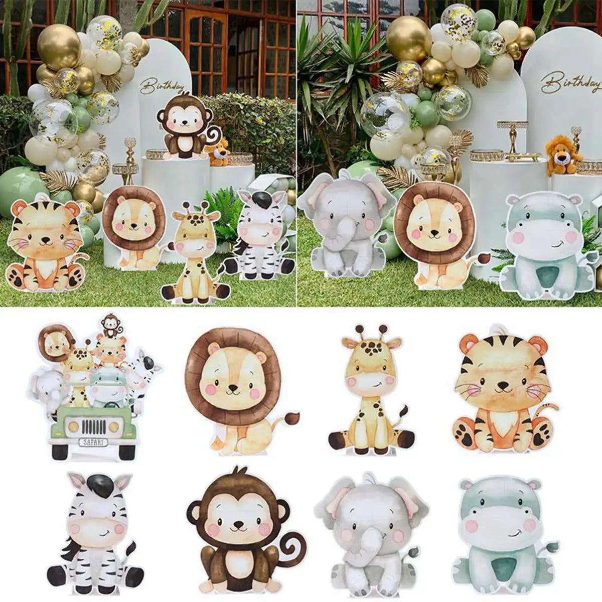 Ornement support grande fête animaux de la jungle 70cm Décoration joyeux anniversaire safari pour enfants Décoration fête sur le thème de la jungle et des bois pour baby shower