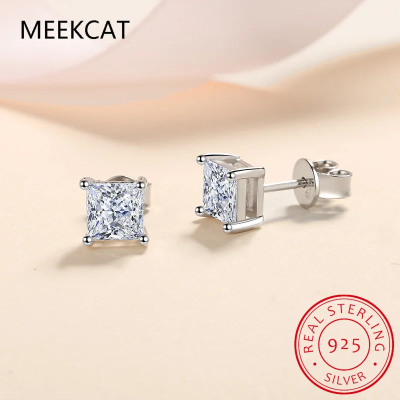 Princess Cut Moissanite Stud Earrings | VVS Simulated Diamond 925 Sterling Silver Jewelry