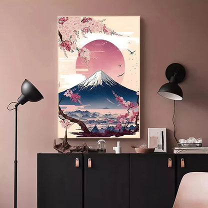 Póster japonés de flor de cerezo, montaña Fuji, puesta de sol, Tokio, lienzo impreso en HD, pintura artística de pared, imágenes, decoración del hogar