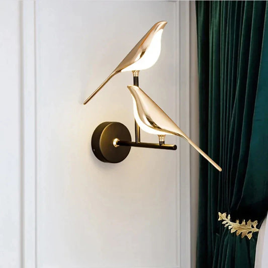 Applique murale LED nordique dorée oiseau, pour chambre à coucher, chevet, salon, bar, décoration
