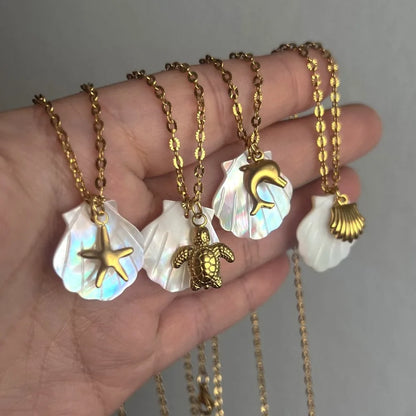 Gold Starfish Pendant Necklace for Women | Stainless Steel Beach Jewelry