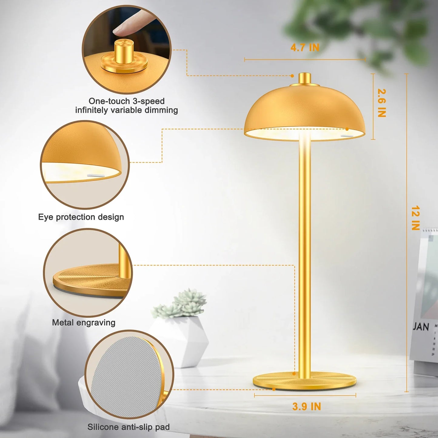 Rechargeable Touch Table Lamp – Wireless USB-C LED Desk Light for Bedroom & Camping