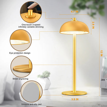 Rechargeable Touch Table Lamp – Wireless USB-C LED Desk Light for Bedroom & Camping