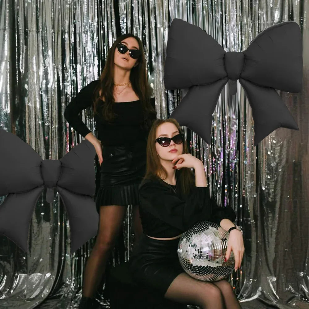 2-Pack Matte Black Bow Aluminum Foil Balloons | Party Decoration Set