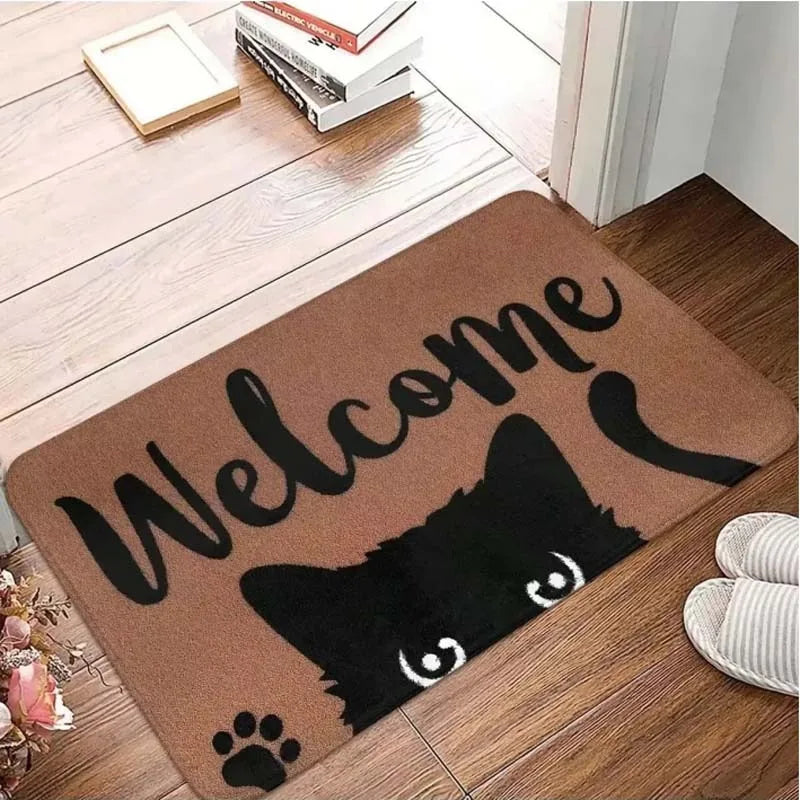 Tapis de porte d'entrée motif chat mignon, tapis de bienvenue, tapis de sol antidérapant pour salle de bain, cuisine, tapis lavable pour chambre à coucher, décoration d'intérieur, petit tapis