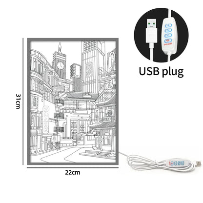 LED Cityscape Night View Light Painting USB Dimmable Wall Art Lamp Home Decor