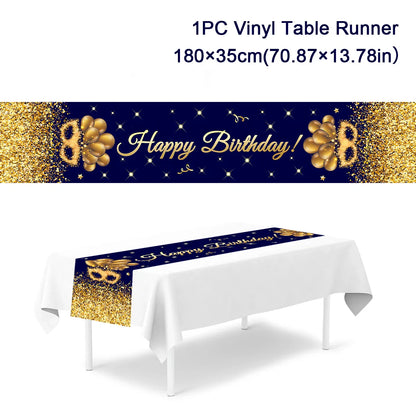 Black Gold Happy Birthday Table Runner 30th 40th 50th Birthday Party Decoration Adult  Anniversary Birthday Party Supplies