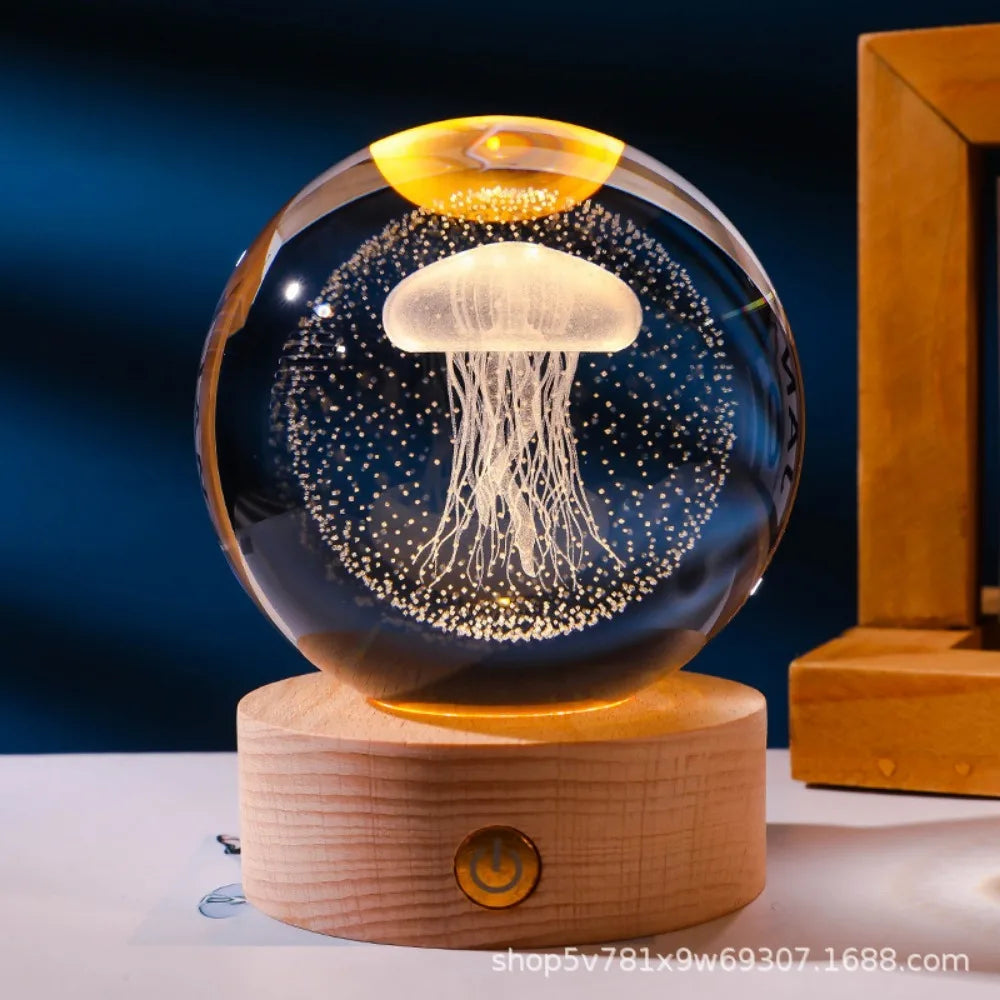3D Axolotl Crystal Ball Night Light | LED Laser Engraved Glass Decor Lamp Gift