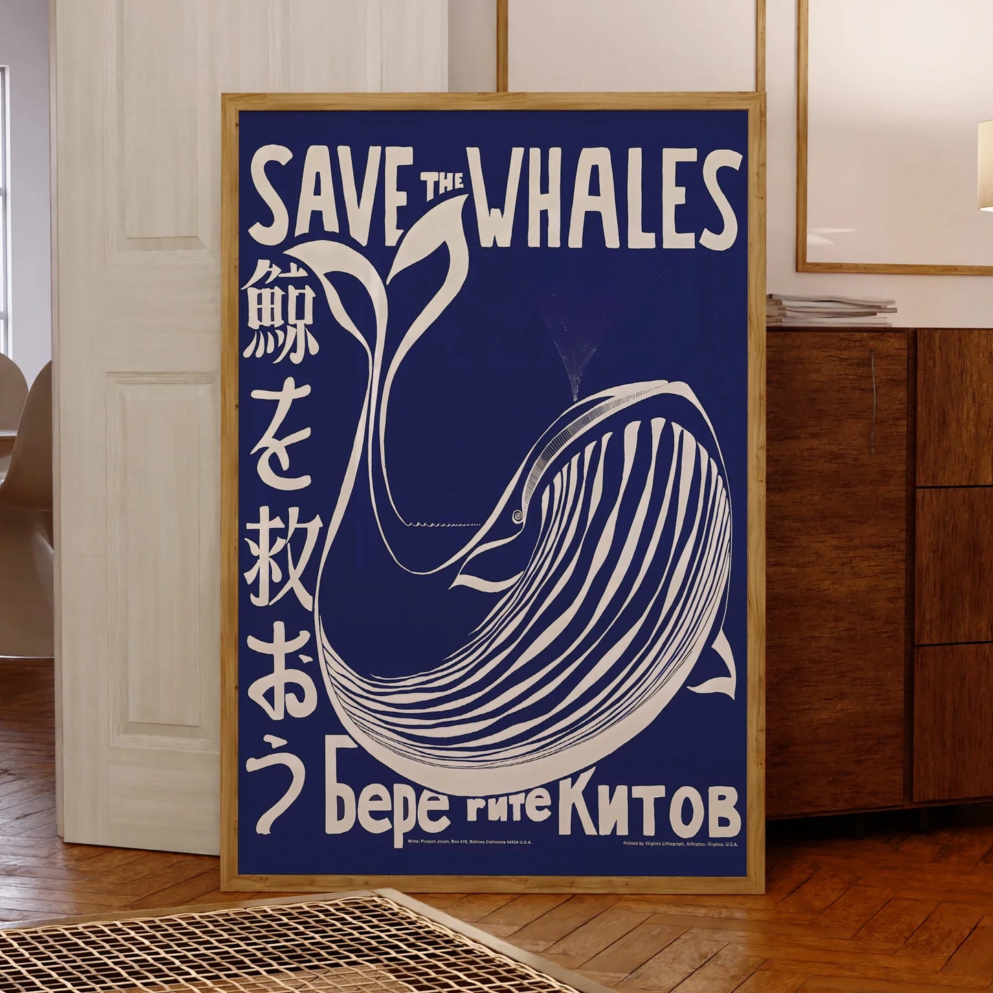 Moderne Style Japonais Bleu Rétro Save The Whales Impressions D'Art Murales Peinture Sur Toile Affiche Photo Pour Salon Décoration Intérieure