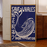 Moderne Style Japonais Bleu Rétro Save The Whales Impressions D'Art Murales Peinture Sur Toile Affiche Photo Pour Salon Décoration Intérieure