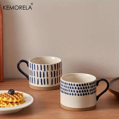 KEMORELA 1PCS Taza de cerámica nórdica de 450ML, taza de café con leche con asa, estilo retro, de gran capacidad, para avena, desayuno japonés, juego de regalo