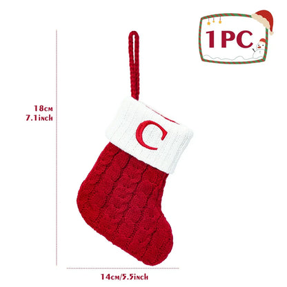 Christmas Socks Knitting Snowflake Letter Stocking Christmas Decoration for Home 2024 Xmas Tree Ornament Gift Navidad Natal A-Z