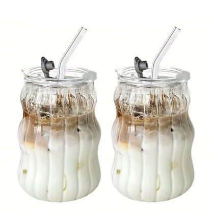 2/4/6PCS INS Glass Cup Heat-resistant Tumbler Drinkware Transparent Tea Juice Milk Coffee Mug Home Water Glasses Stripe Beer Mug
