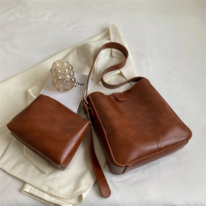 Bolso de hombro retro MOODS para mujer, con correa ancha, de piel sintética suave, bandoleras con monedero pequeño, gran capacidad, para compras