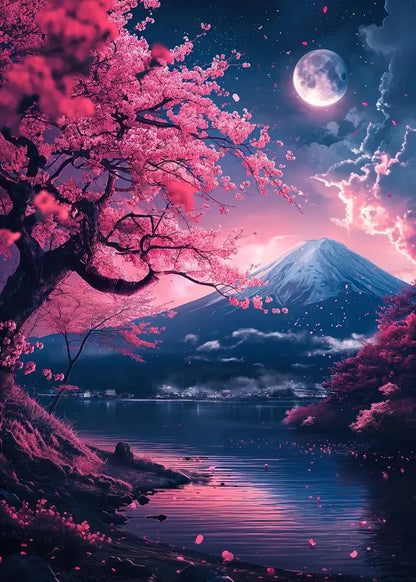 Pink City Asian Travel Japanese Cherry Blossoms At Mount Fuji Poster Light Prints Canvas Painting Wall Pictures Home Room Dec