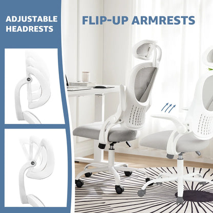Mesh Ergonomic Office Chair Flip-Up Arms Adjustable Headrest Lumbar Support