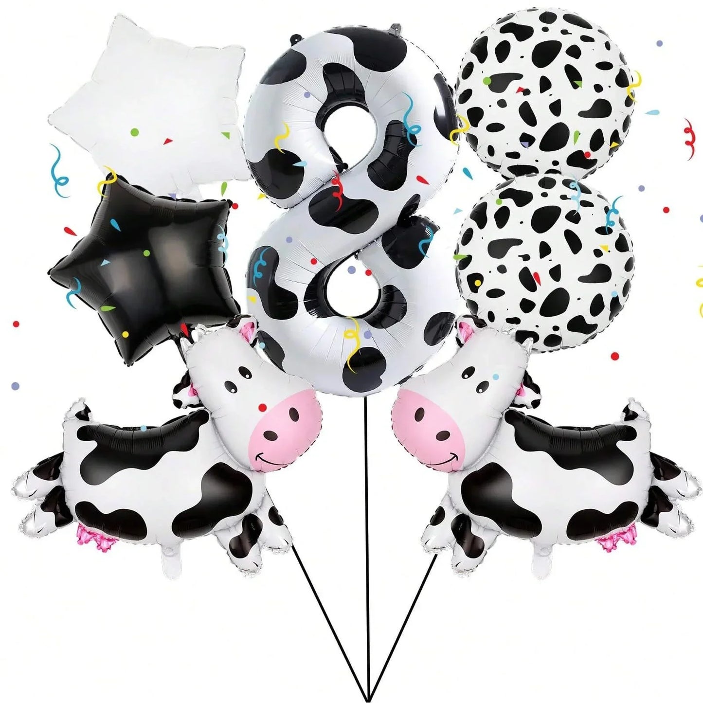 7pcs Big Cow Balloon Set 40 inch Black White Number 0-9 Foil Balloons | Farm Animal Birthday Party Decor