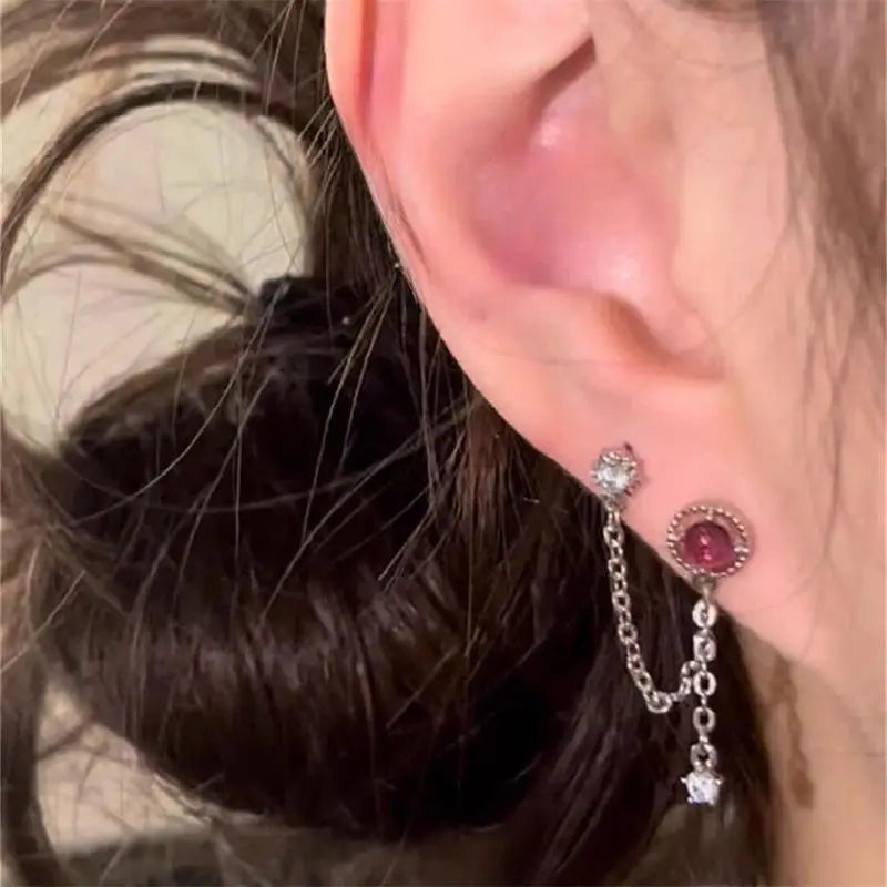 Double Ear Hole Ear Bone Chain Earrings | Sweet Cool Y2K Dazzle Color Jewelry