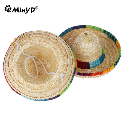 Colorful Mini Pet Straw Sombrero Hat | Dog Cat Sun Hat for Beach Parties