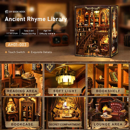 DIY Book Nook Kit - 3D Wooden Ancient Rhyme Library Creative Christmas & Black Friday Gift Miniature Desktop Decor