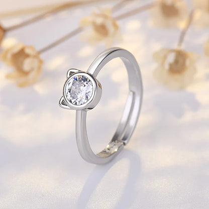 925 Sterling Silver Zircon Adjustable Ring | Women's Cocktail Jewelry