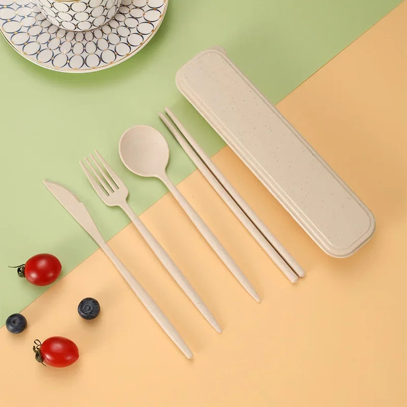 4-Piece Portable Wheat Straw Utensil Set | Eco-Friendly Reusable Cutlery
