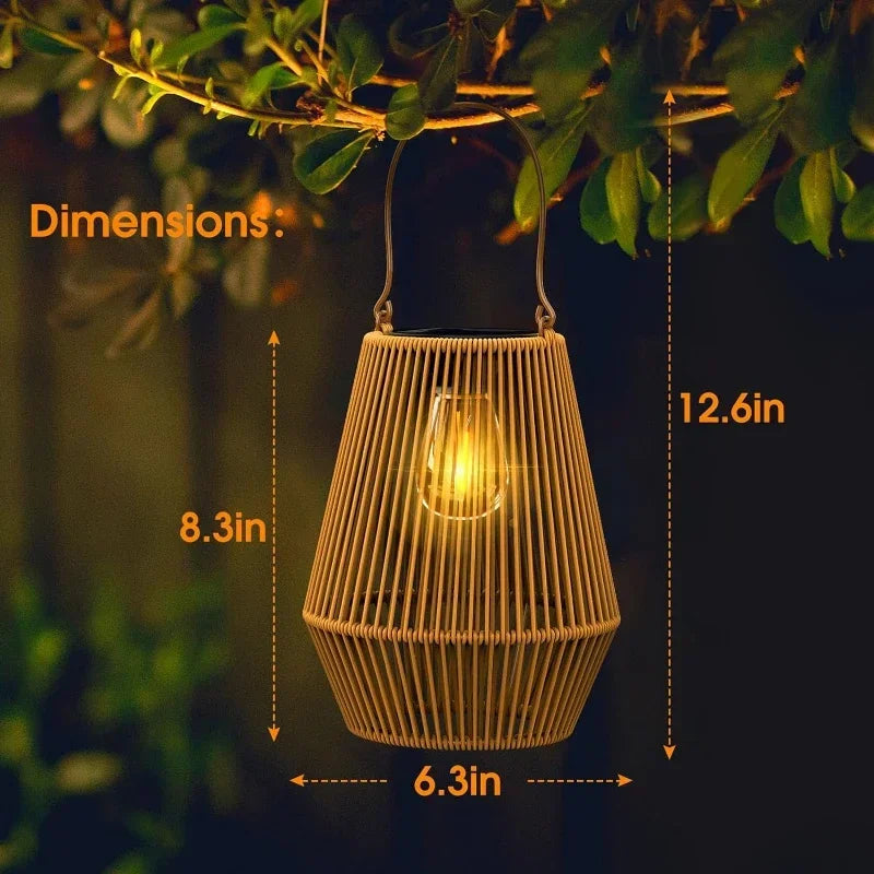 Outdoor Solar Hanging Lights Waterproof Woven Lanterns for Garden Yard