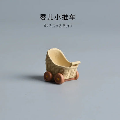 Figura de Zakka de boda de gato lindo, novia, cochecito de bebé, modelo de resina, miniaturas, adornos para pastel, manualidades, accesorios de escritorio