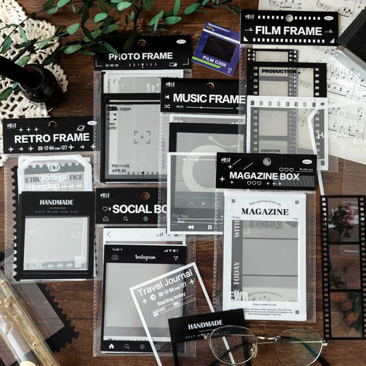 Vintage Film Frame PET Stickers | 15pcs Transparent Photo Frame Decoration for DIY Scrapbooking