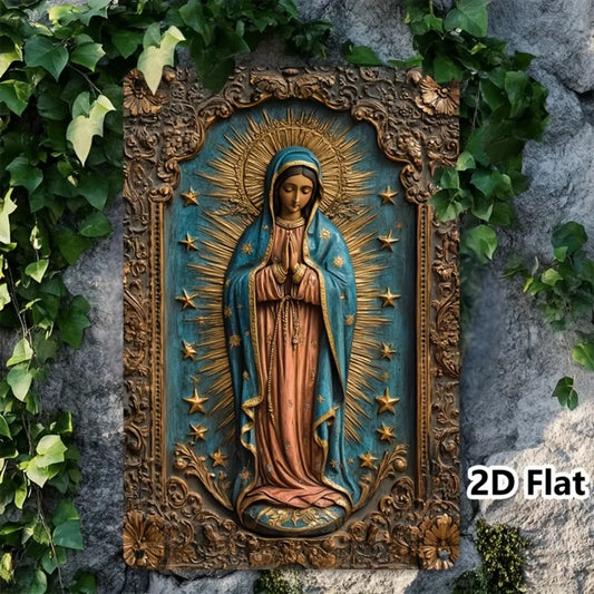Pancarte métallique vintage Notre-Dame de Guadalupe - Plaque en aluminium étoile dorée 20x30 cm, Décoration intérieure extérieure de garage