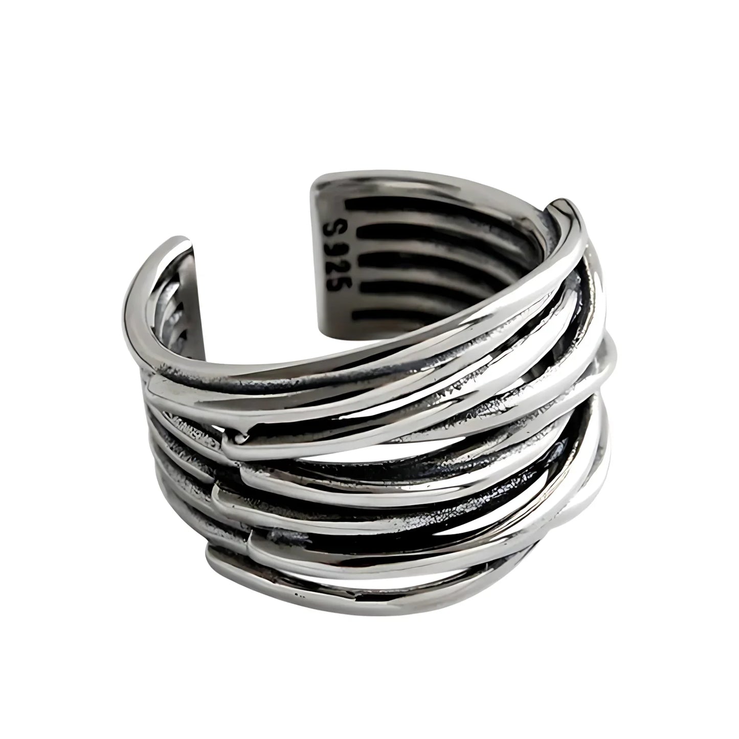 VENTFILLE 925 Sterling Silver Geometric Multilayer Round Bead Ring | Fashion Punk Temperament Jewelry