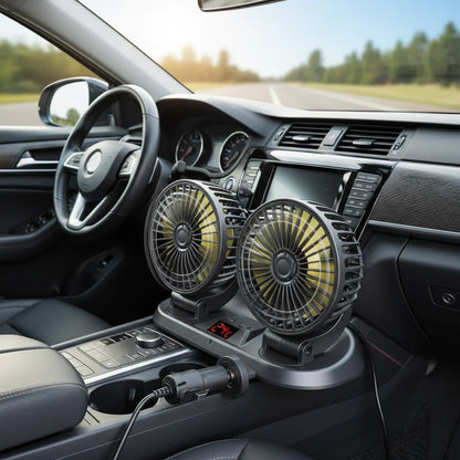 Dual Head Car Fan | 12 Volt Portable Fan with 3-Speed Settings | Compact Design for Enhanced Air Circulation