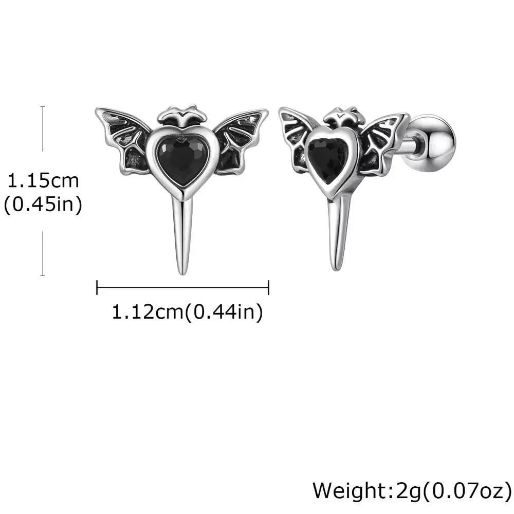 Stainless Steel Heart Zircon Stud Earrings | Vintage Punk Unisex Jewelry