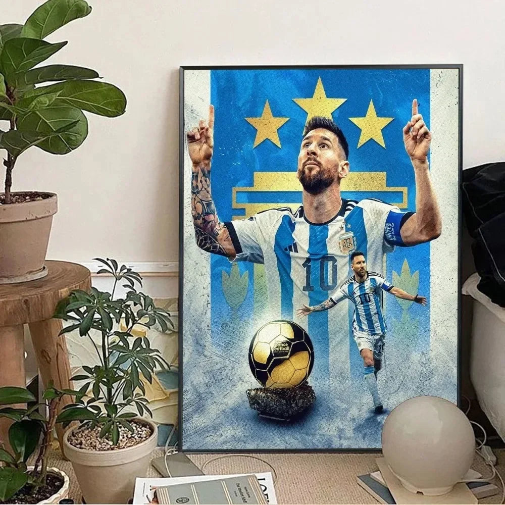 Clásico, Deportes - Rionel Messi - Fútbol, Arte de pared, Póster lienzo, Decoración para sala de estar y dormitorio, Arte de pared de estadio