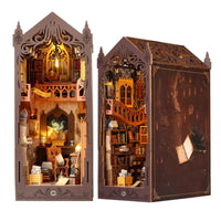 DIY Miniature House Bookend Sensor Light, Wooden Craft Kit for Adults - Magic Bookshelf Decor, Creative Christmas Gift Collectio