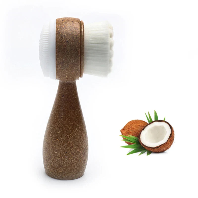 Brosse faciale à poignée en fibres de noix de coco Double face Nettoyant facial Éliminateur de points noirs Nettoyant de pores Brosse exfoliante pour le visage