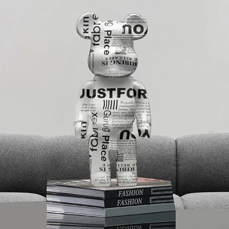 27cm/10 pouces Figurine d'ours Graffiti Décoration d'intérieur Animal Ornement Abstrait Pot de rangement d'argent Sculpture de chambre moderne Décor de table