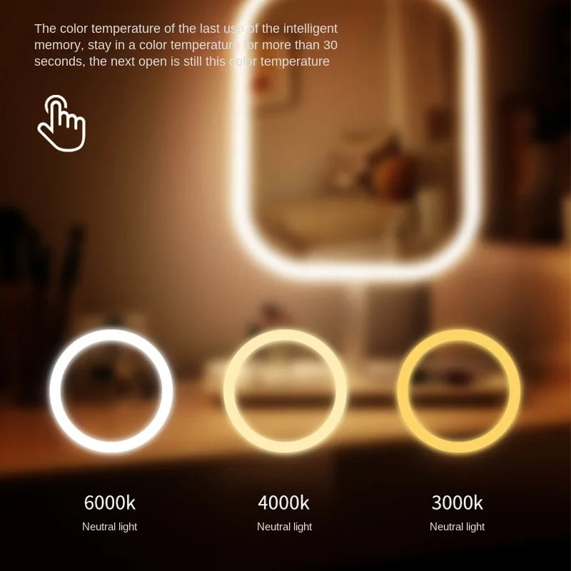 LED Makeup Vanity Mirror with 3 Color Lights – Touch Control for Bedroom & Desk