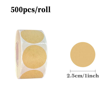 Kraft Round Self-Adhesive Labels | 500pcs per Roll for Organizing and Personalizing